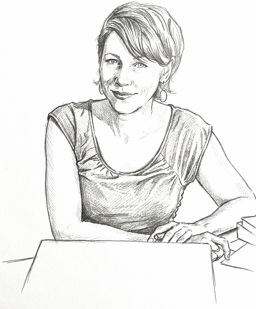 Pencil portrait of astrologer Sara Beckner